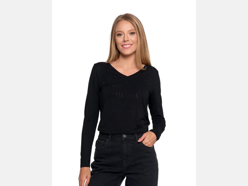 DAMSKA bluzka z WISKOZY dekolt W SEREK, kryształki MORAJ